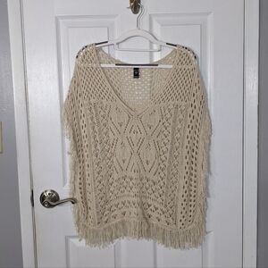 Y2K Windsor Bohemian Crochet Fringe Open Side V-Neck Shawl Top Size‎ S/M